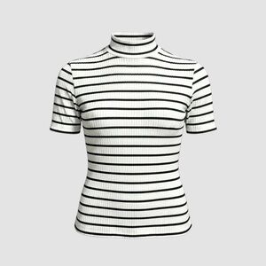 Old Navy Sweater Mock Turtleneck Black White Striped Fitted Womens Medium